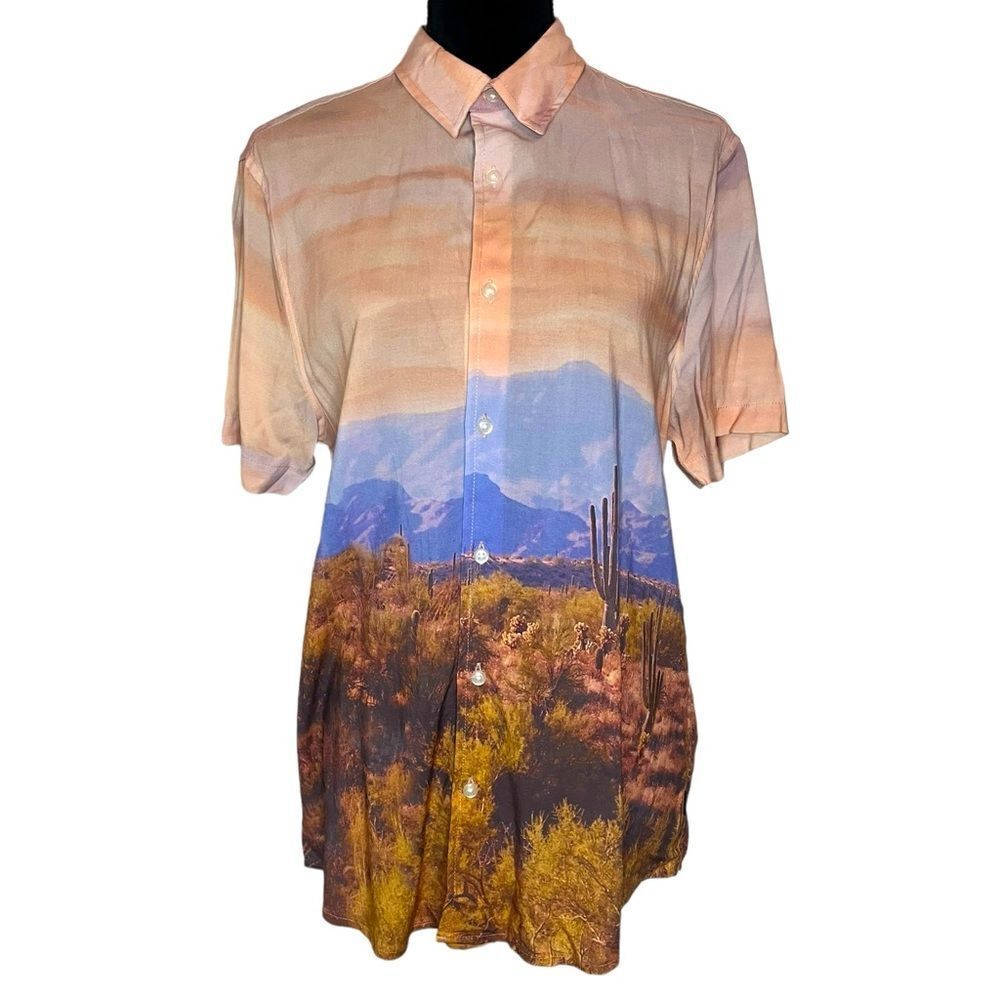 NWT GUESS MENS CACTUS DESERT PRINT SHORT SLEEVE BUTTON UP SIZE MEDIUM